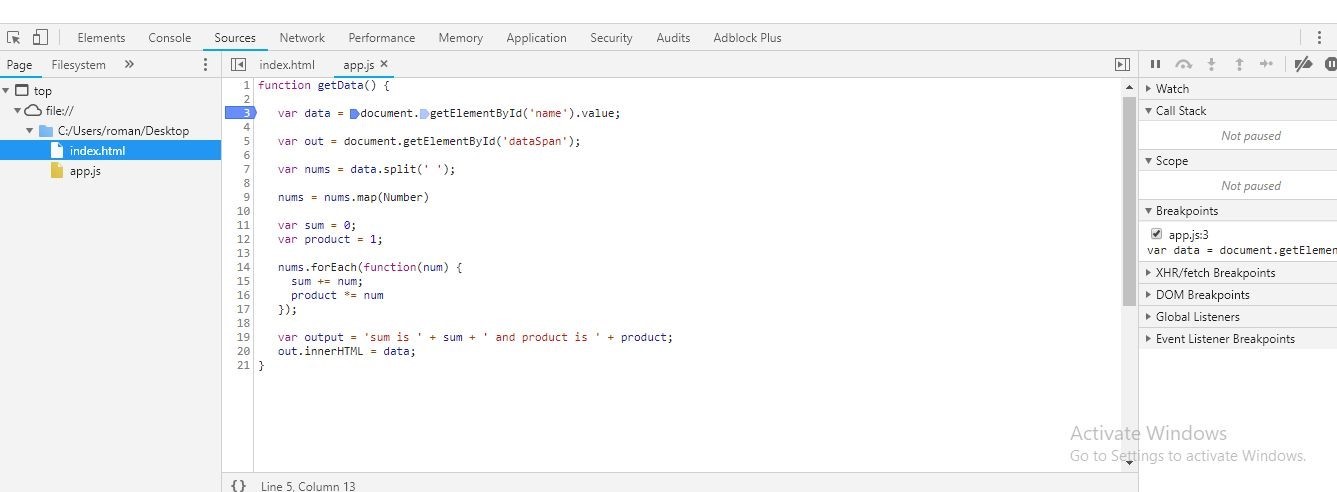 debugging JS