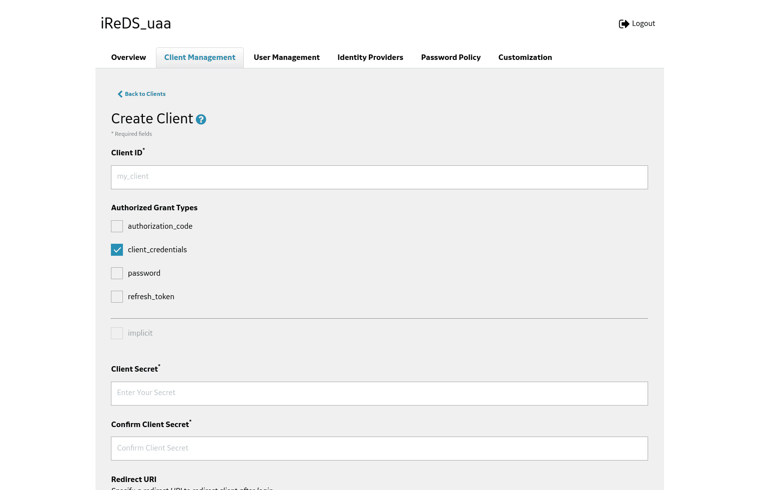 Create client in Predix