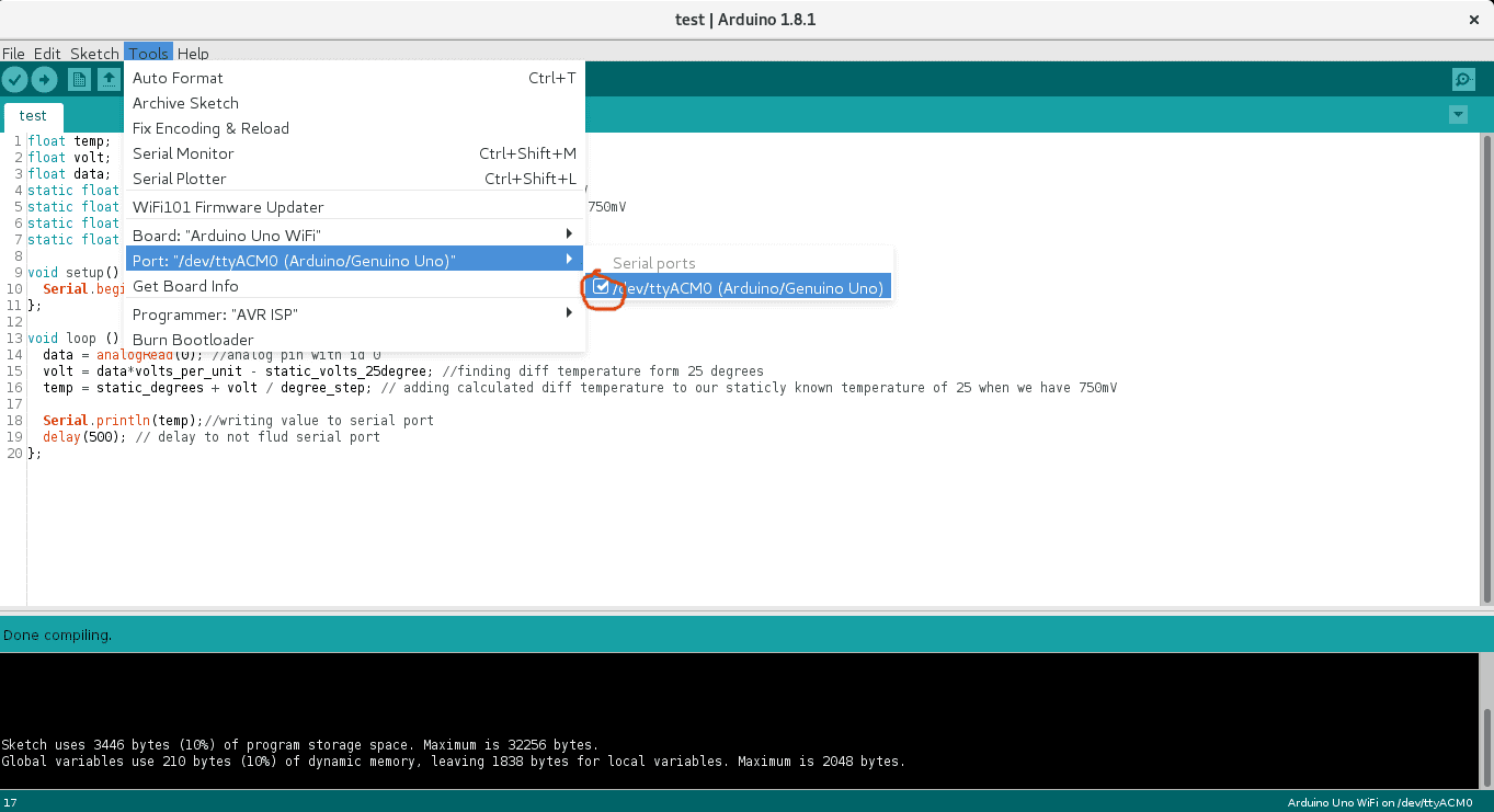 Arduino UNO settings