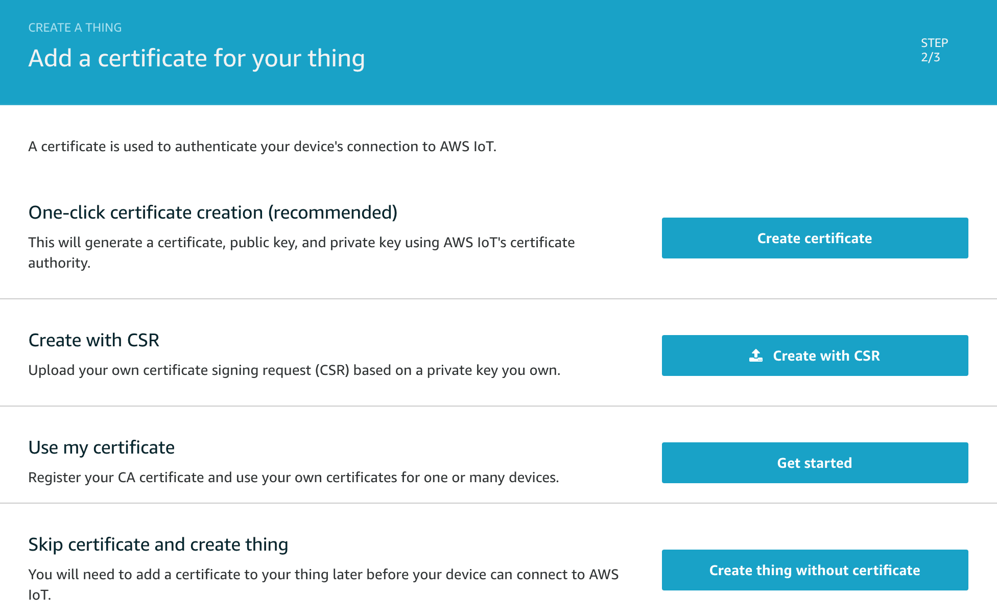 Add a certificate in AWS IoT core