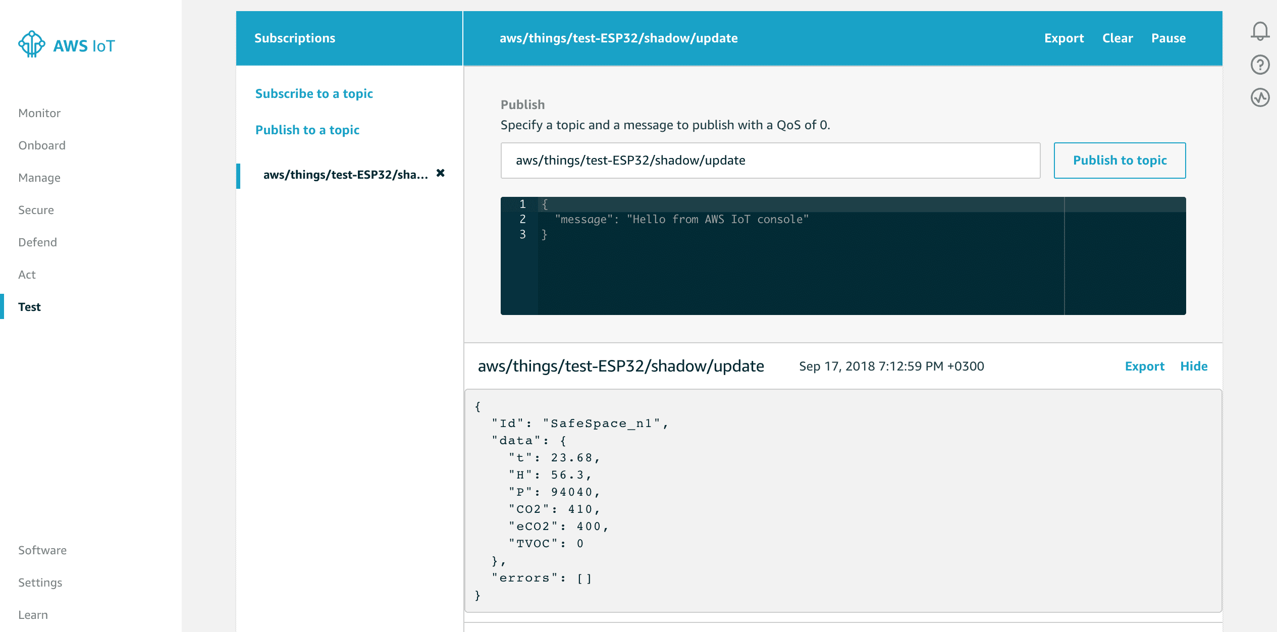 Subscription MQTT cliient AWS IoT
