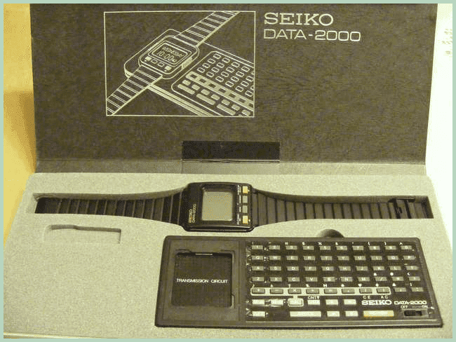 Smartwatches Seiko Data 2000 with a keyboard dock (1983)